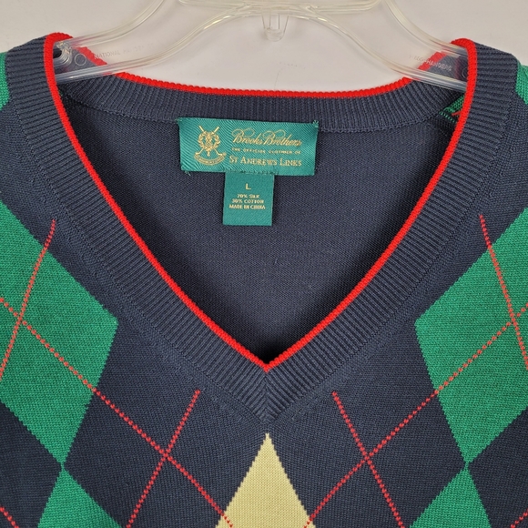 Brooks Brothers St Andrews Links Argyle V neck Golf Sweater L - Picture 3 of 10